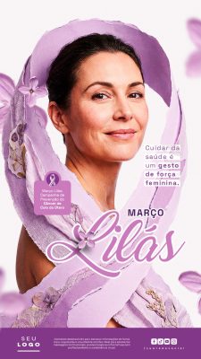 Março Lilás Prevenção Câncer Colo Útero Mulher Forte PSD Editável