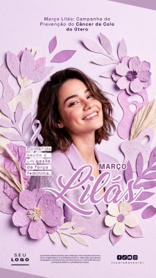 Março Lilás Campanha Prevenção do Câncer de Colo do Útero PSD Editável