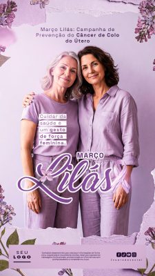 Março Lilás Prevenção de Câncer de Colo Útero Mulheres PSD Editável