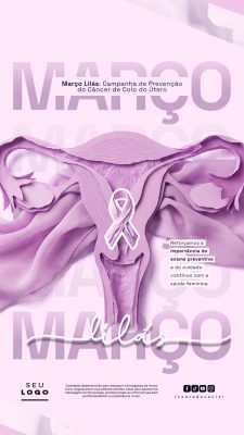 Março Lilás Campanha Prevenção Câncer Colo do Útero PSD Editável