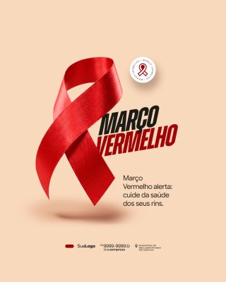 Março Vermelho Alerta Cuide dos seus Rins Post PSD Editável