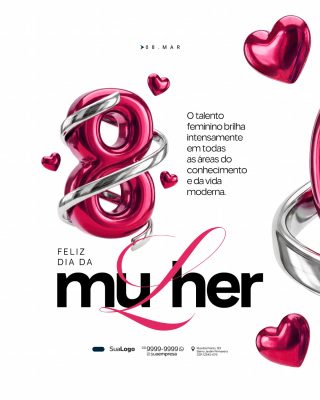 Dia da Mulher 8 de Março Talento Feminino Brilha Post PSD Editável