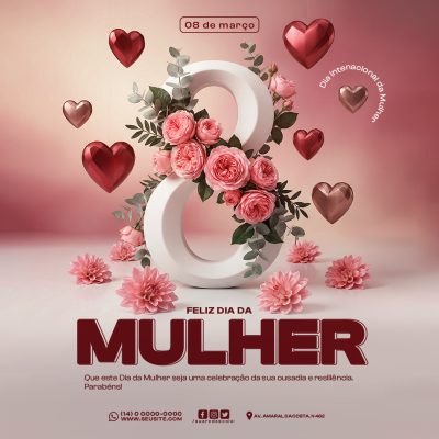 Dia Internacional da Mulher 08 de Março Celebração Especial PSD Editável