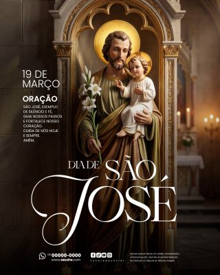 São José 19 de Março Oração de Fé Banner Devocional PSD Editável