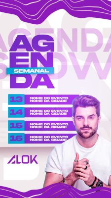 Agenda Semanal de Eventos com Alok Divulgação Moderna PSD Editável