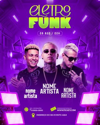 Eletro Funk 26 Agosto 22h Flyer Evento PSD Editável