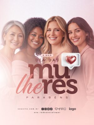 Dia das Mulheres 8 de Março Parabéns Card Redes Sociais PSD Editável