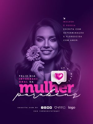 Mulher Feliz Dia Internacional da Mulher Parabéns 08 de Março PSD Editável