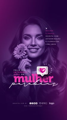 Mulher Feliz Dia Internacional Parabéns Post Rede Social PSD Editável