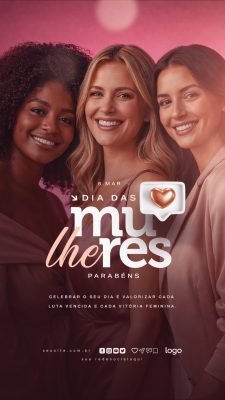 Dia da Mulher 8 Março Celebrar Parabenizar Card Social PSD Editável