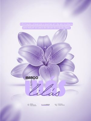 Março Lilás Prevenção Câncer do Colo do Útero Flor PSD Editável