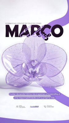 Março Lilás Prevenção Câncer Colo de Útero Orquídea PSD Editável