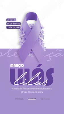 Março Lilás Prevenção Câncer do Colo do Útero Campanha Saúde PSD Editável