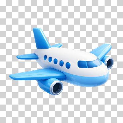 Avião Azul e Branco Fofo Elemento 3D PNG Transparente