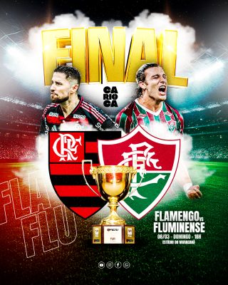 Final Carioca Flamengo vs Fluminense Pôster de Jogo PSD Editável
