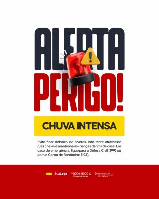 Alerta Perigo Chuva Intensa Defesa Civil Socorro PSD Editável
