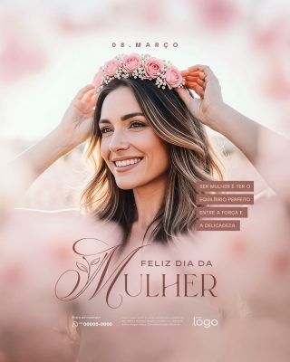08 Março Feliz Dia da Mulher Post Redes Sociais Delicado PSD Editável