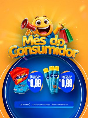 Mês do Consumidor Ofertas Especiais Emoticon Megafone PSD Editável