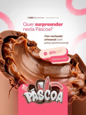 Oferta de Páscoa Ovo Recheado Artesanal Com 25% OFF Oferta PSD Editável