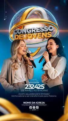 Story  Flyer Congresso de Jovens Adoração e Louvor Arte para Eventos PSD Editável