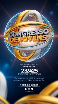 Story  Flyer Congresso de Jovens Evento Religioso de Março Arte 3D PSD Editável