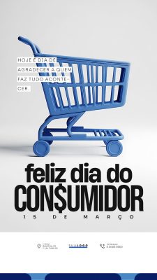Dia do Consumidor Feliz Dia 15 de Março Carrinho de Compras PSD Editável