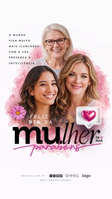 Mulher Feliz Dia da Mulher Parabéns 08 MAR PSD Editável