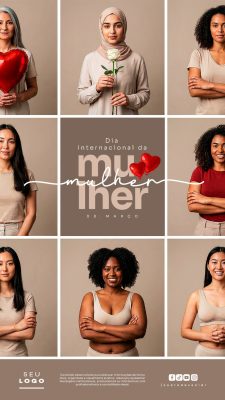 Dia Internacional da Mulher 08 de Março Story Mulheres Diversas PSD Editável