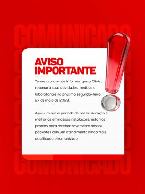 Comunicado Aviso Importante Retorno Atividades Clínica 27 Maio 2029 PSD Editável