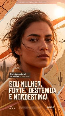 Dia Internacional da Mulher 08 de Março S Nordestina Sou Forte Destemida Arte PSD Editável