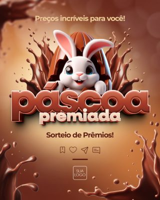 Páscoa Premiada Sorteio de Prêmios Coelhinho no Ovo de Chocolate PSD Editável