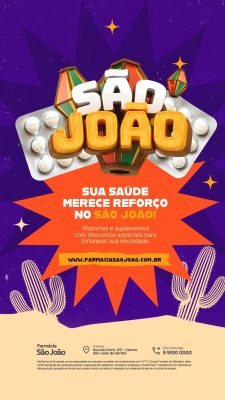 Story Sua Saúde Merece Reforço No São João Farmácia PSD Editável