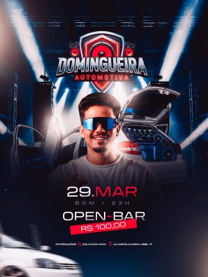 Flyer Próximos Shows Domingueira Automotiva 29 Mar Open Bar PSD Editável