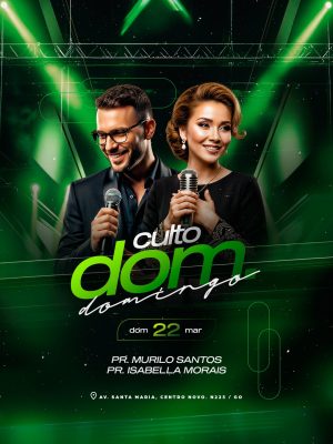Flyer Culto Domingo Dom 22 Mar Evangélico PSD Editável