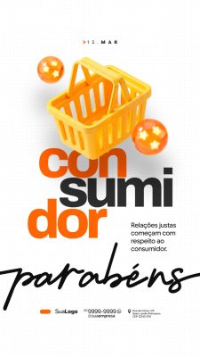Dia do Consumidor 15 MAR Parabéns template de celebração PSD Editável
