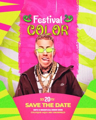 Festival Color Festa Chamativa Flyer Design Moderno PSD Editável