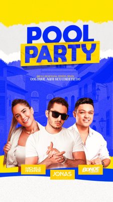 Pool Party Banner Vertical Festa Verão Tropical PSD Editável