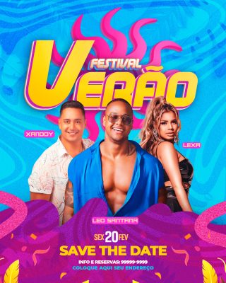 Festival Verão 20 FEV Flyer de Evento Animado PSD Editável