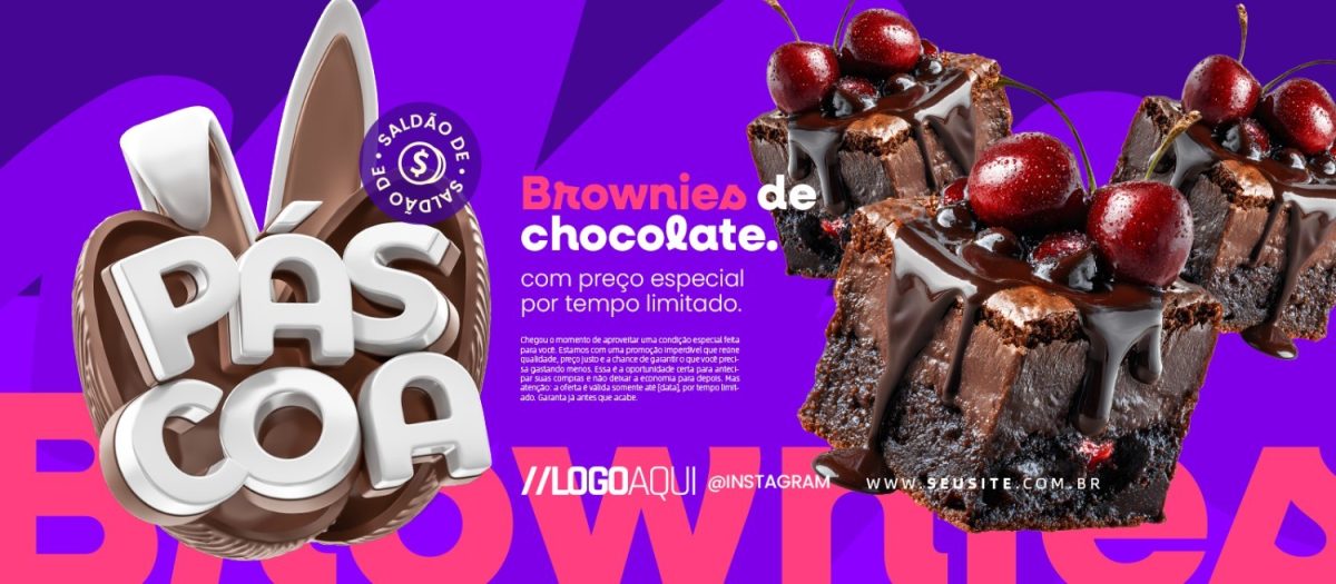 Banner Páscoa Saldão Brownies de Chocolate Oferta Especial PSD Editável