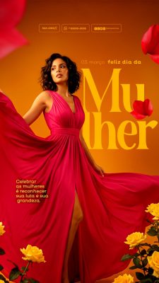 Story Dia da Mulher Feliz 03 de Março Destaque Rosa Feminino PSD Editável