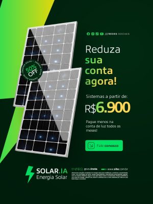 Energia Solar Reduza Sua Conta Agora 50% OFF PSD Editável