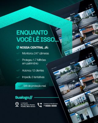 Sistema de Monitoramento Empresa de Segurança 24h de Proteção Real PSD Editável