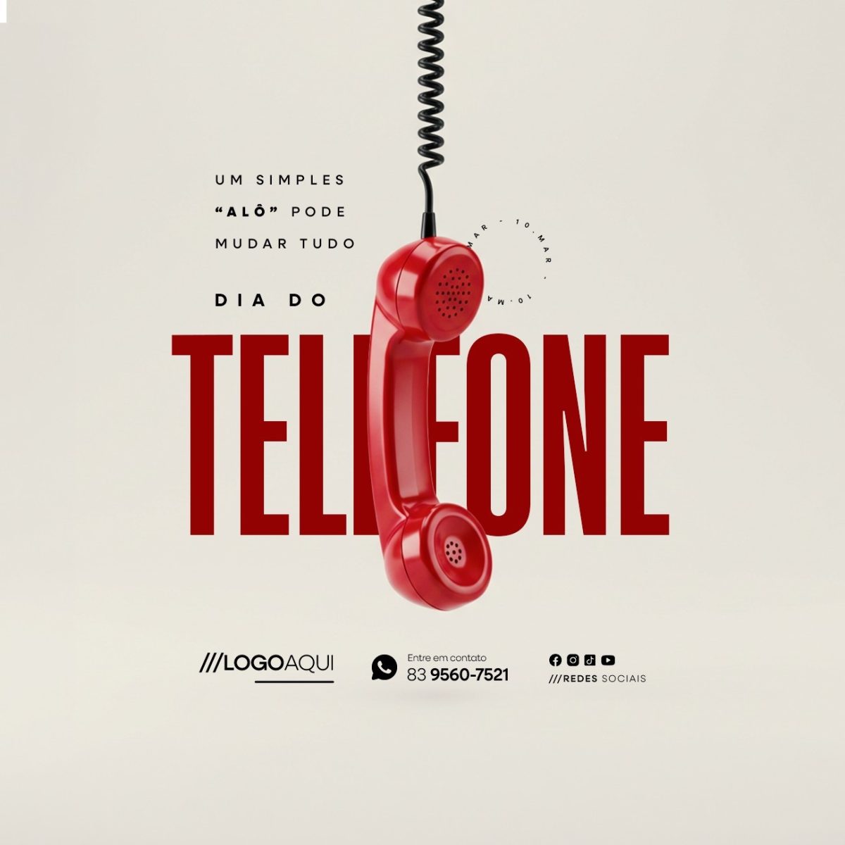 Dia do Telefone 10 de Março Um Simples Alô PSD Editável