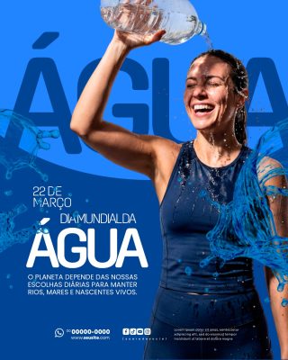 Dia Mundial da Água Conscientização Azul Banner Sustentabilidade PSD Editável