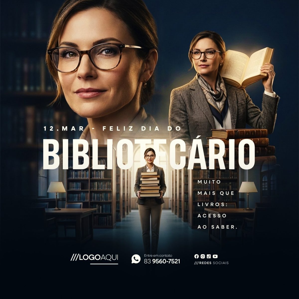 Dia do Bibliotecário 12 Março Muito Mais Que Livros PSD Editável