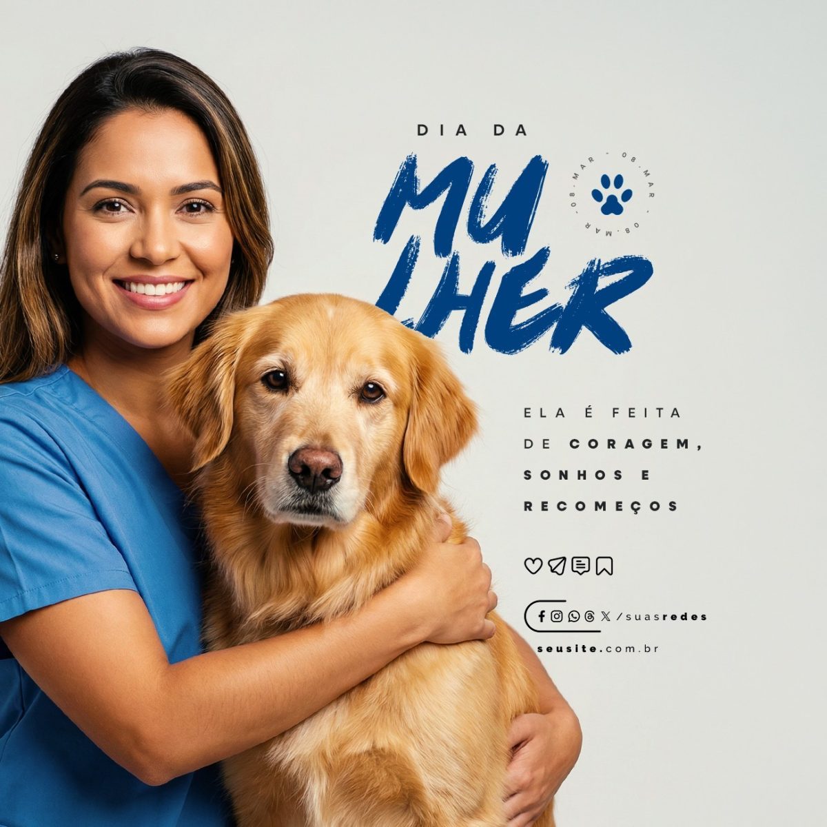 Dia da Mulher 08 de Março Ela É Feita de Coragem PSD Editável