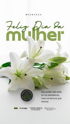 Dia da Mulher Feliz Dia da Mulher com Lírios Brancos PSD Editável