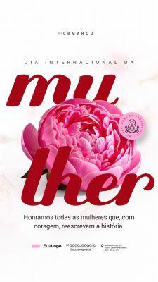 08 Março Dia Internacional da Mulher Floral Elegante PSD Editável