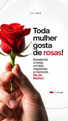 Dia da Mulher 08 de Março Homenagem com Rosas PSD Editável