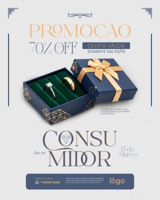 Promoção 70% OFF Dia do Consumidor Oferta de Joias PSD Editável